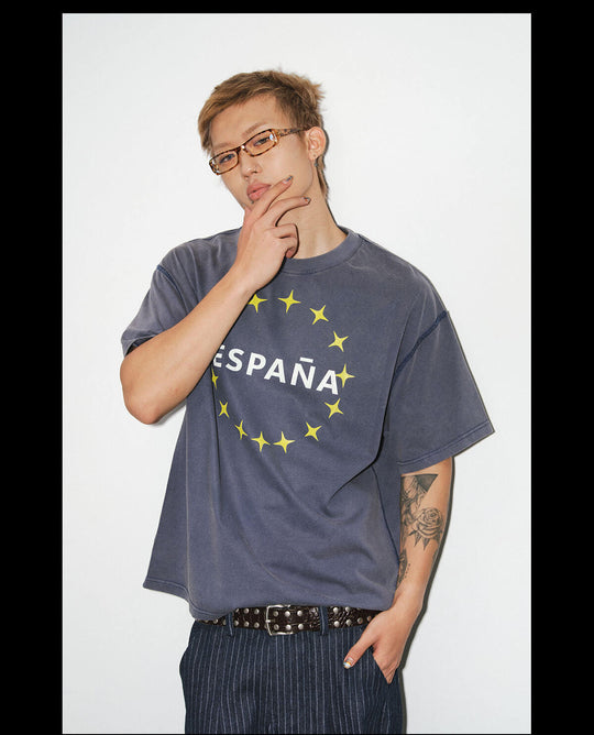 NOVACAM Vintage Washed Circle Star Print Short Sleeve Tee | Face 3 Face