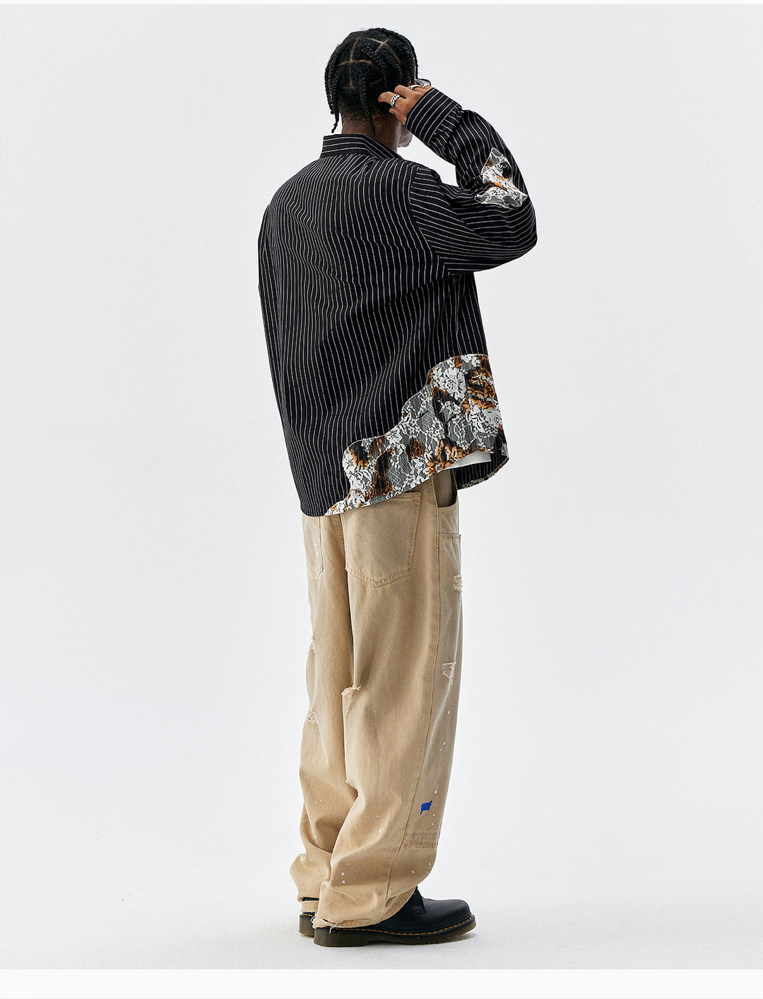 MEDM Lace Embroidered Striped Long Sleeve Shirt | Face 3 Face