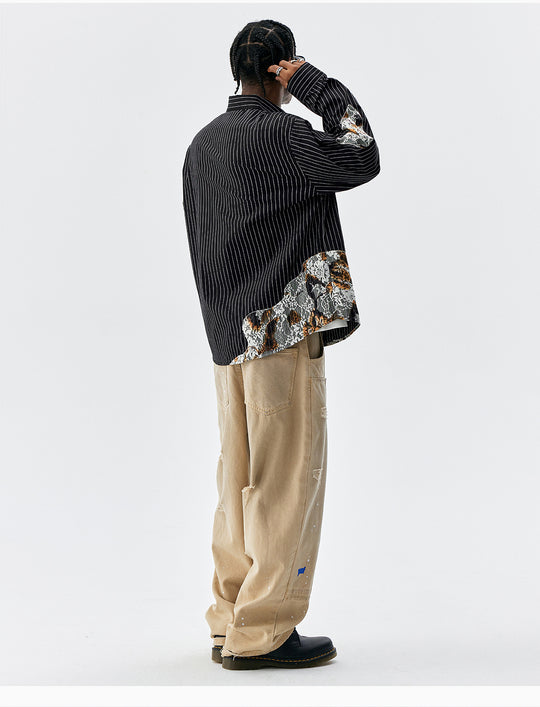 MEDM Lace Embroidered Striped Long Sleeve Shirt | Face 3 Face