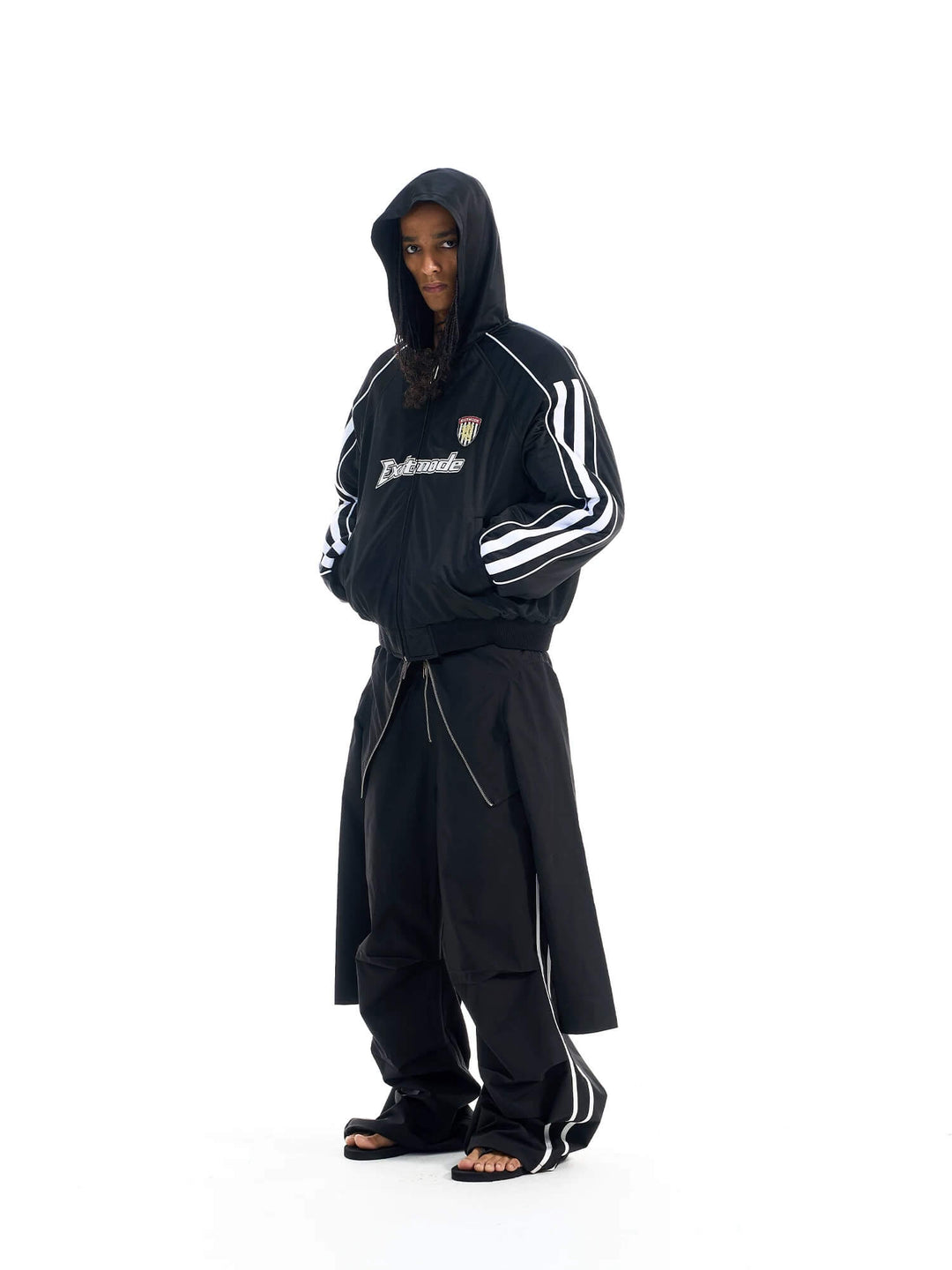 EXITMODE BY BLIND NO PLAN Sport Stripe Sleeve Hooded Bomber Jacket | Face 3 Face