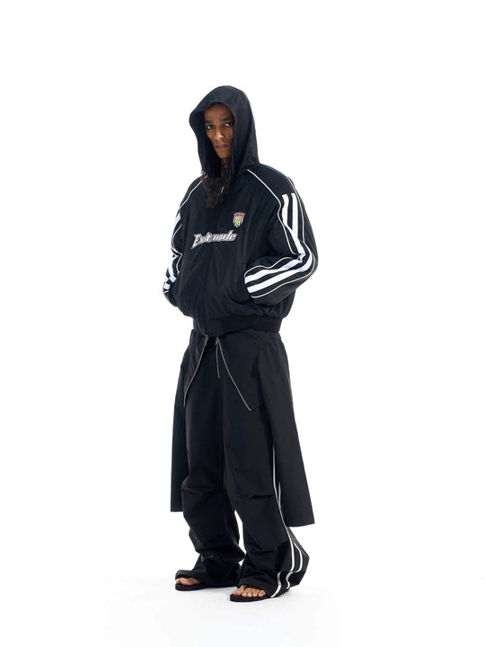 EXITMODE BY BLIND NO PLAN Sport Stripe Sleeve Hooded Bomber Jacket | Face 3 Face