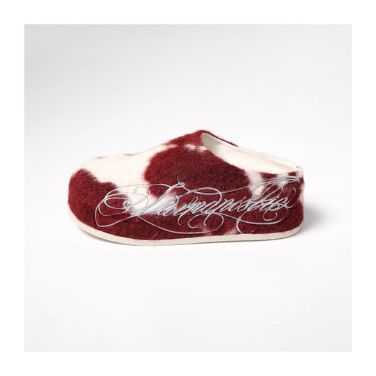 KARMANISTIC Fur Embroidered Red Slipper Clogs | Face 3 Face