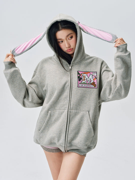 MEDM Bunny Ears Hooded Zip-Up Hoodie | Face 3 Face