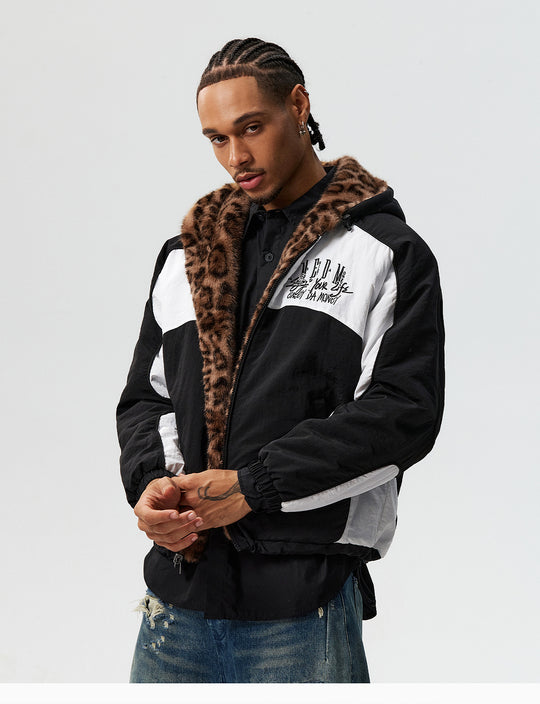 MEDM Reversible Leopard Fur Hooded Track Jacket | Face 3 Face