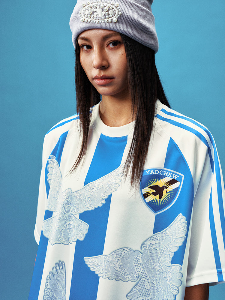 YADcrew Lace Peace Dove Striped Soccer Jersey | Face 3 Face