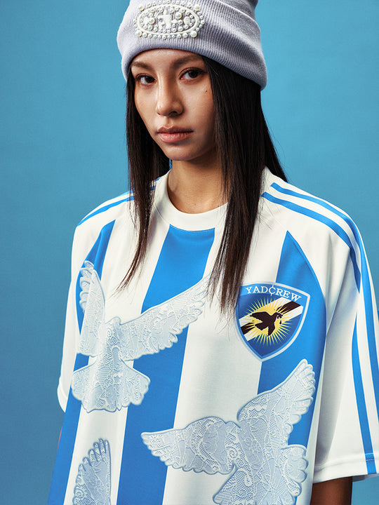 YADcrew Lace Peace Dove Striped Soccer Jersey | Face 3 Face