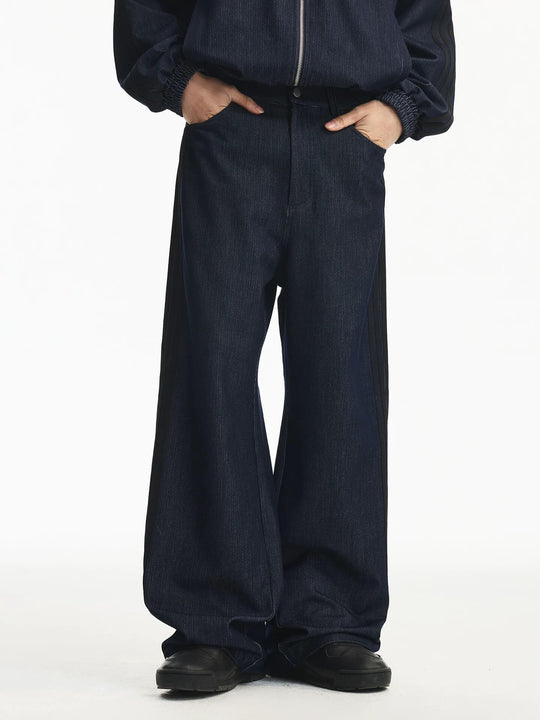 MEDM Stripe Line Denim Sport Pants | Face 3 Face