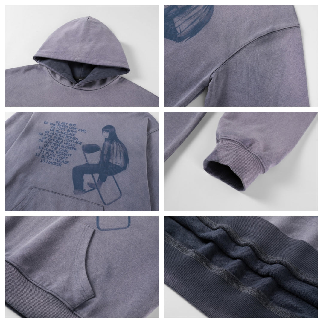 NOVACAM Washed Distressed Vintage Print Hoodie | Face 3 Face