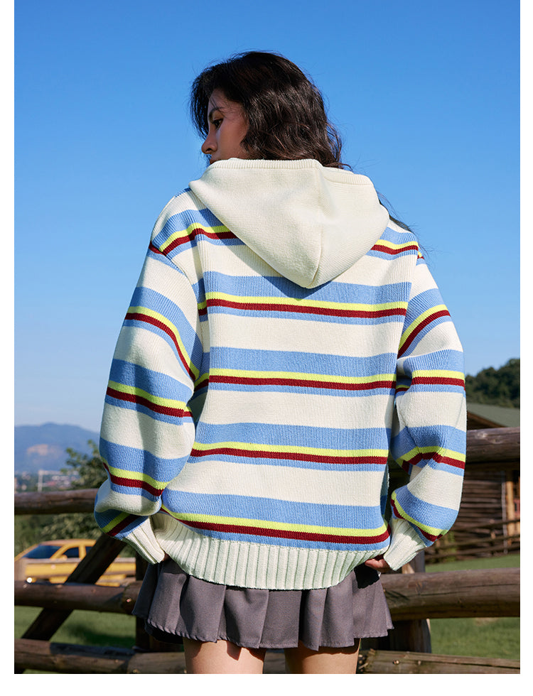 MEDM Colorful Stripes Zip-Up Knit Hoodie | Face 3 Face