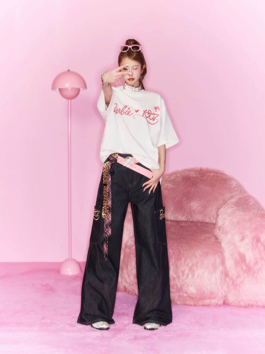 1807 Barbie Collaboration Side Pocket Embroidered Jeans | Face 3 Face