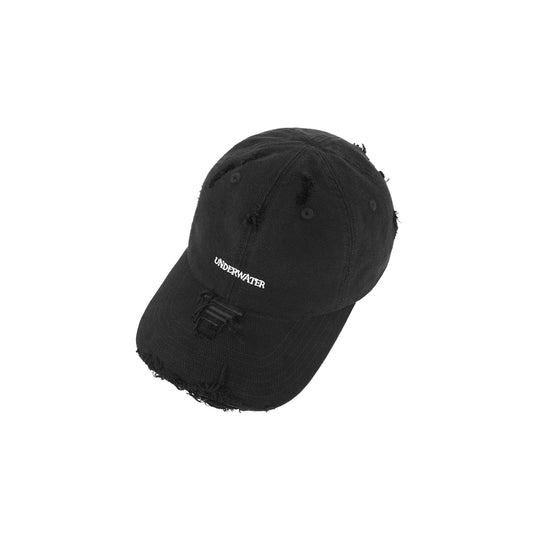 UNDERWATER Washed Ripped Cut Logo Embroidered Baseball Cap