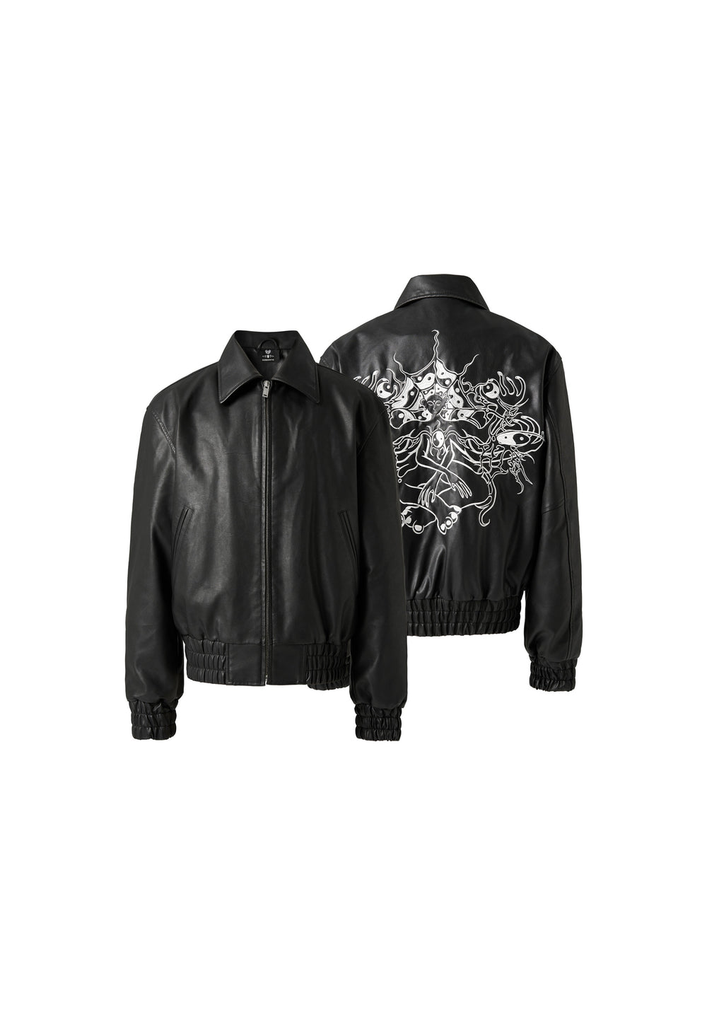 KARMANISTIC Graphic Embroidered Leather Short Bomber Jacket | Face 3 Face