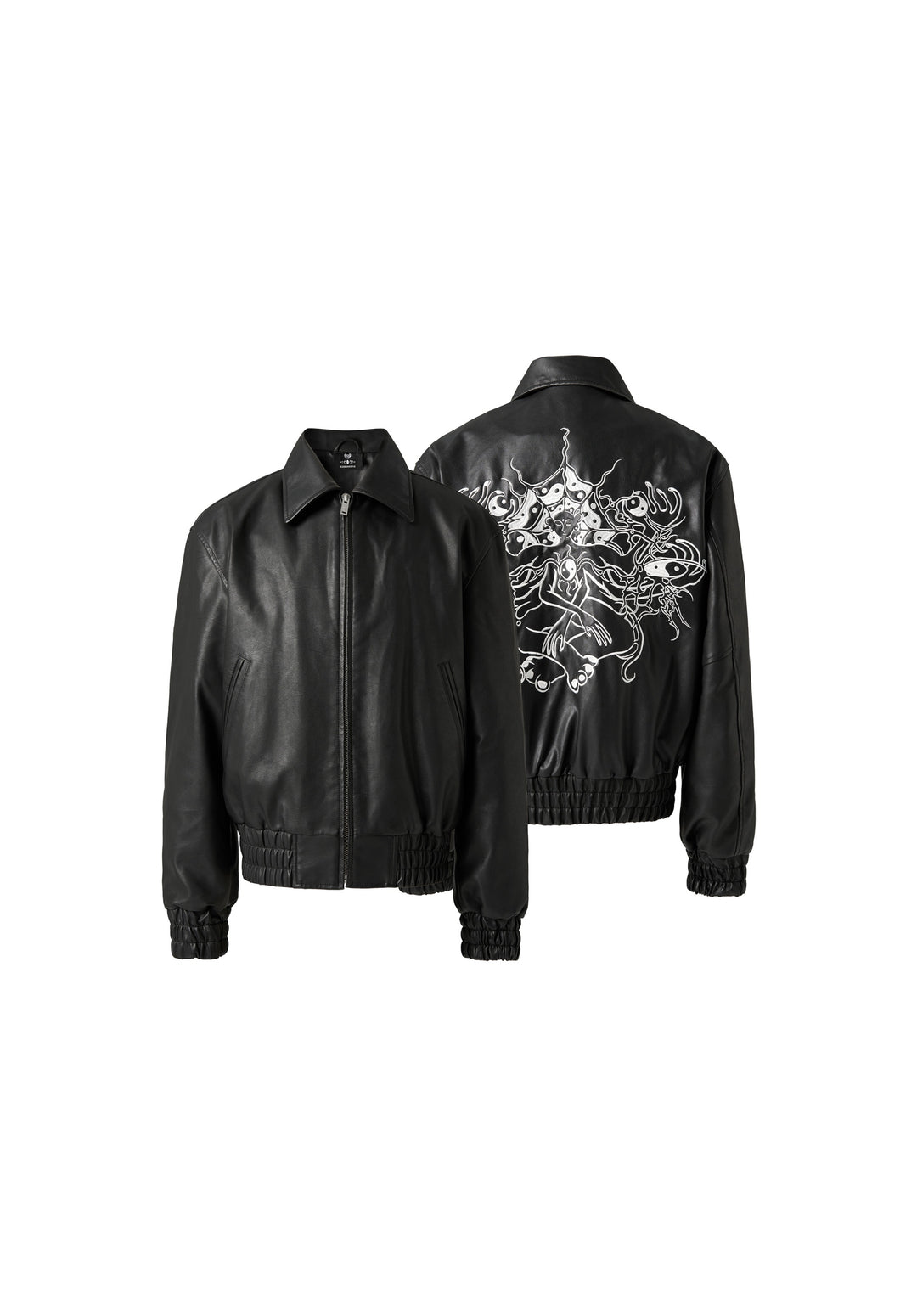 KARMANISTIC Graphic Embroidered Leather Short Bomber Jacket | Face 3 Face