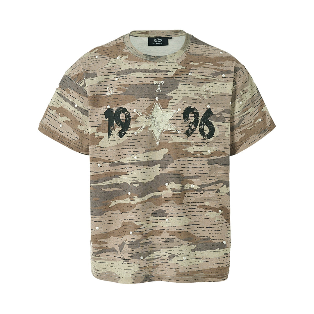 STEEPC Aged Desert Camo Pearl Embellished Print Tee | Face 3 Face