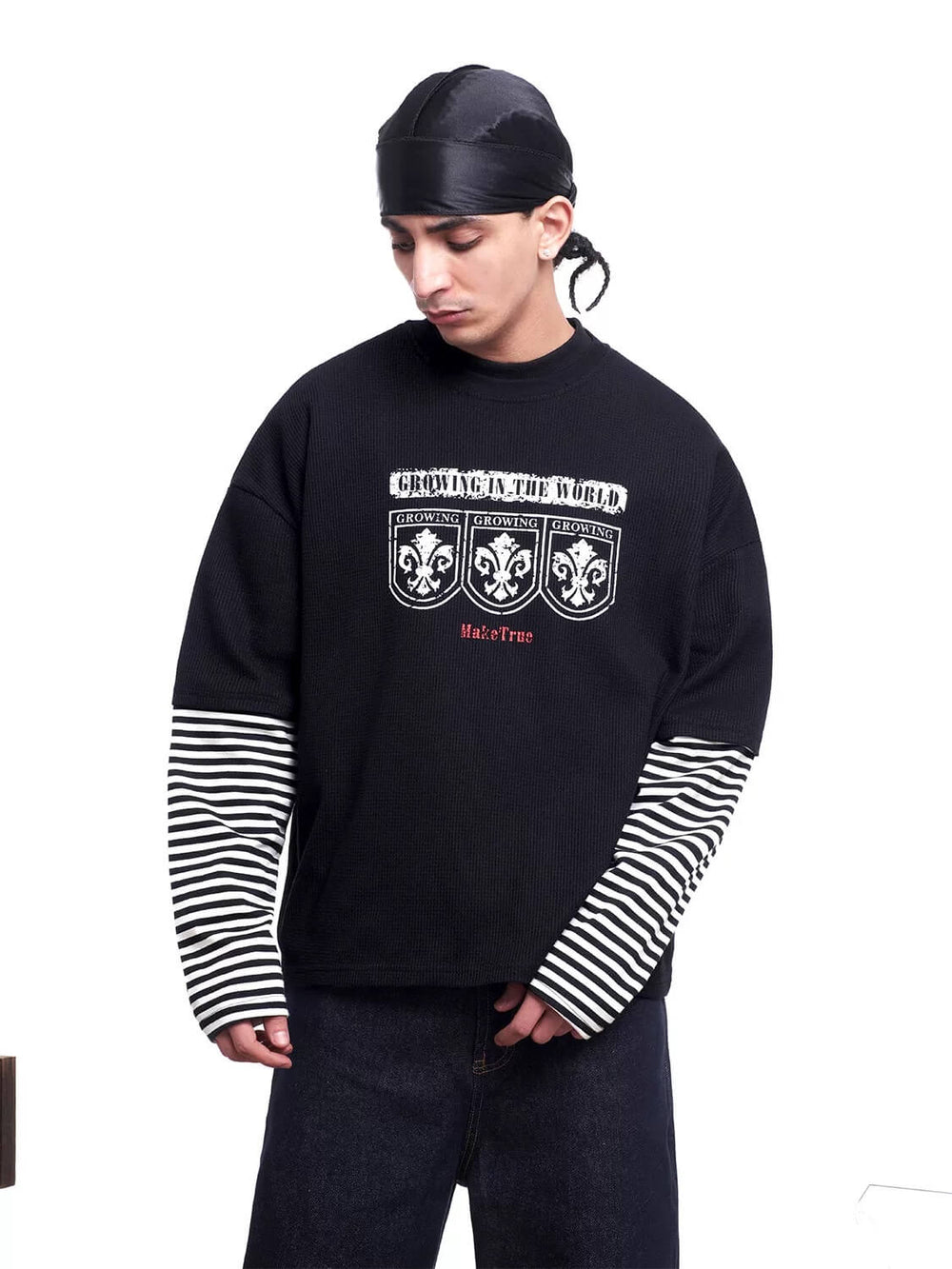 F3F Select Layered Stripe Long Sleeve Waffle Tee | Face 3 Face