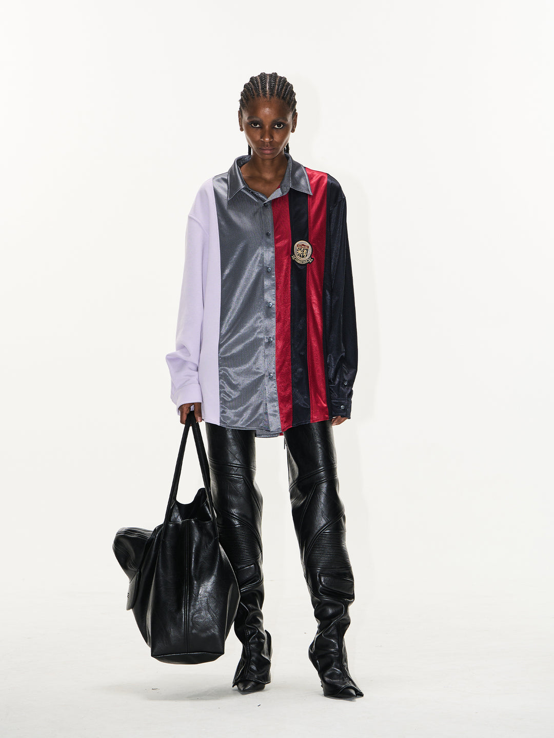 BLIND NO PLAN Colorblocked Patchwork Long Sleeve Shirt | Face 3 Face