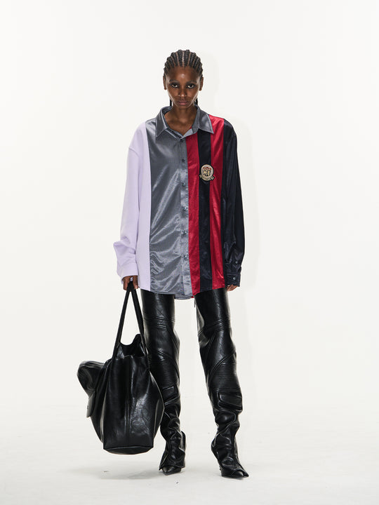 BLIND NO PLAN Colorblocked Patchwork Long Sleeve Shirt | Face 3 Face