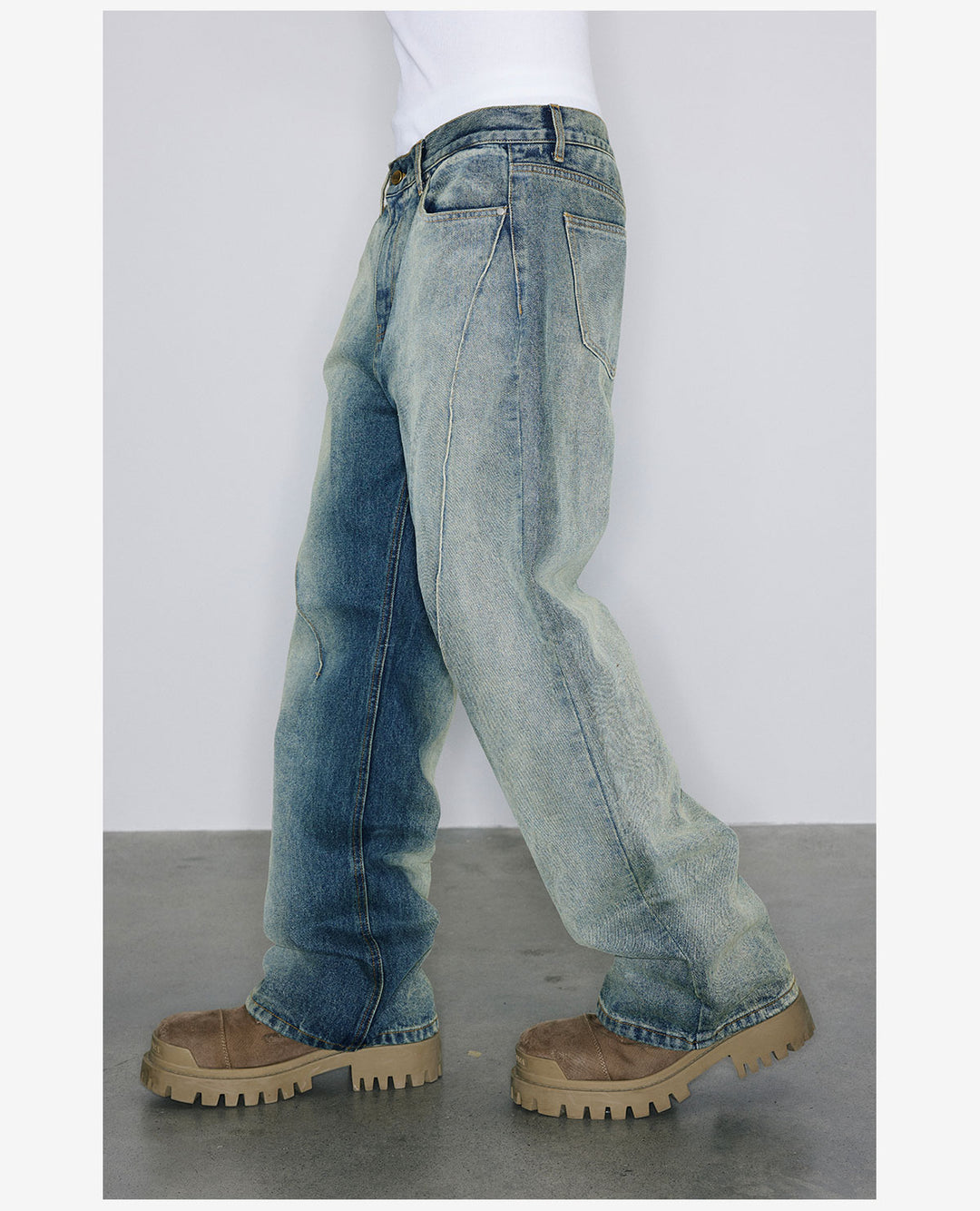 NOVACAM Heavy Washed Gradient Mud Dyed Stitched Flared Jeans | Face 3 Face