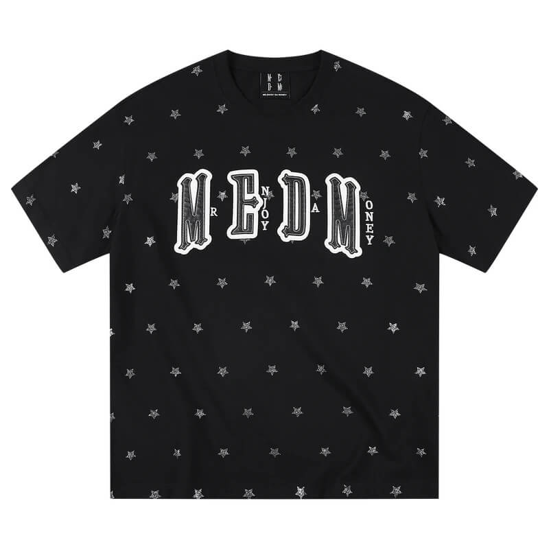 MEDM All Over Glitter Star Print Logo Patch Short Sleeve Tee | Face 3 Face