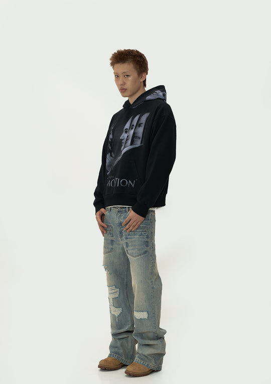 EVILKNIGHT(EK) Mirror Duality Graffiti Print Hoodie | Face 3 Face