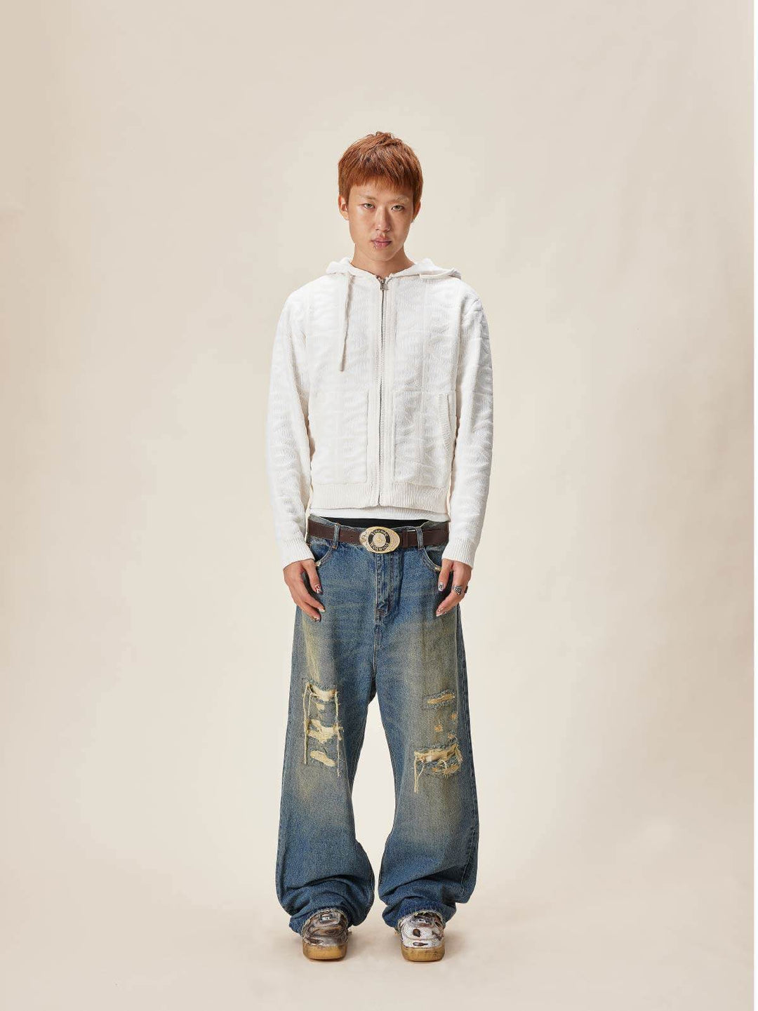 EVILKNIGHT(EK) Jacquard Logo Knit Zip Up Hoodie