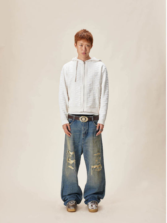 EVILKNIGHT(EK) Jacquard Logo Knit Zip Up Hoodie