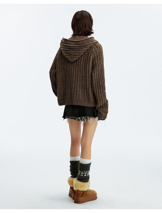 MEDM Stripe Knit Hooded Cardigan | Face 3 Face