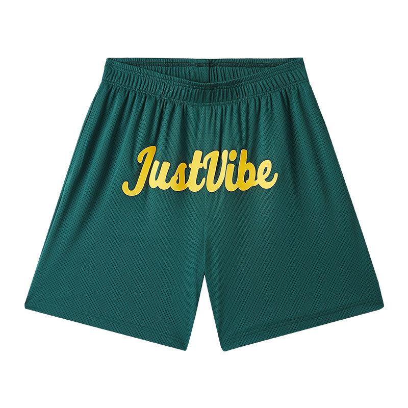 JUST VIBE Basic Logo Printed Mesh Basketball Shorts | Face 3 Face