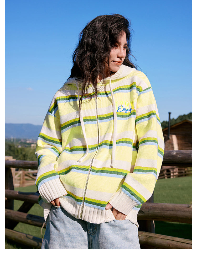 MEDM Colorful Stripes Zip-Up Knit Hoodie | Face 3 Face
