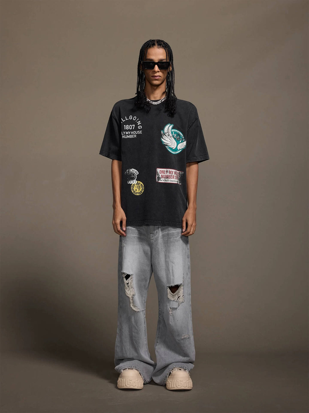 1807 Vintage Multi Print Washed Short Sleeve Tee | Face 3 Face