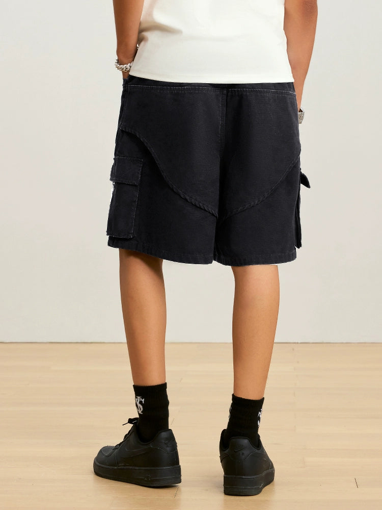 Small Town Kid Washed Denim Utility Cargo Shorts | Face 3 Face