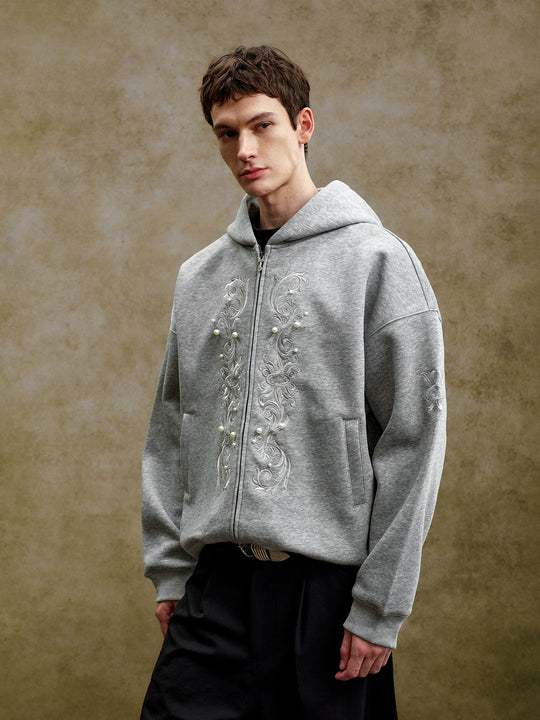 YADcrew Pearl Embroidery Zip Up Hoodie | Face 3 Face