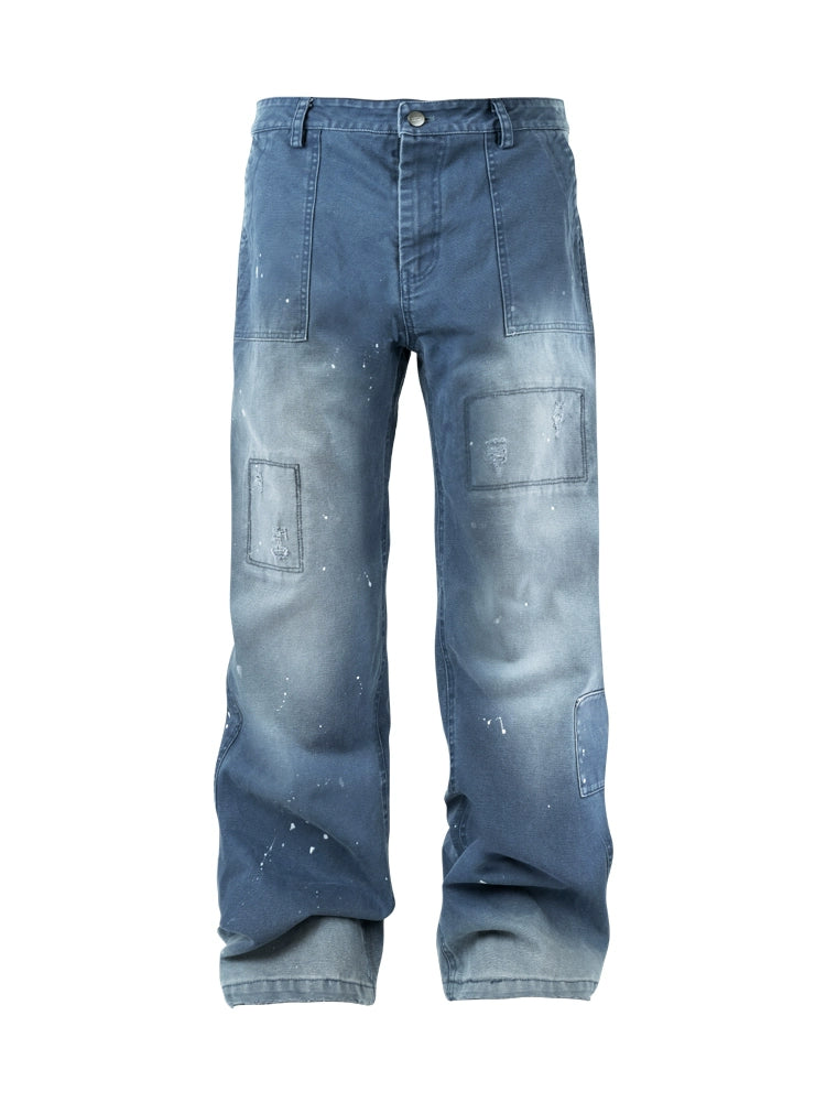ANTIDOTE Destroyed Denim Blue Patchwork Work Pants | Face 3 Face