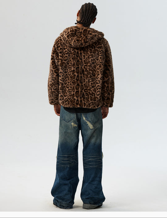 MEDM Reversible Leopard Fur Hooded Track Jacket | Face 3 Face