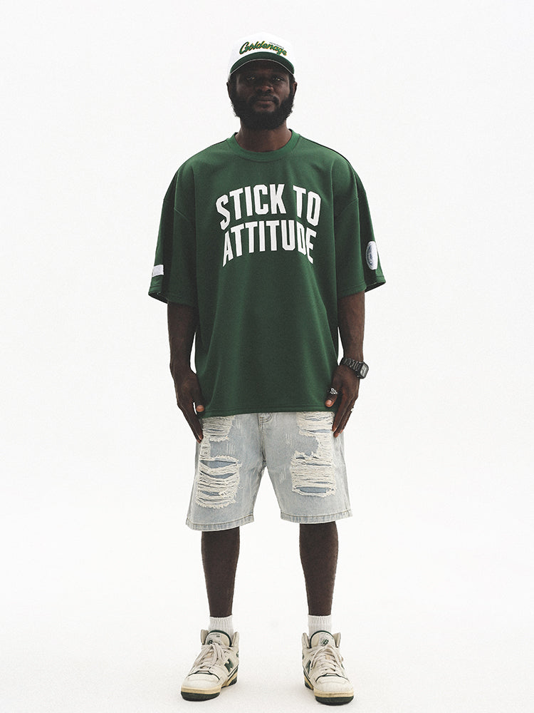UNTILWERICH Mesh Basic Slogan Print Short Sleeve Basketball Tee | Face 3 Face