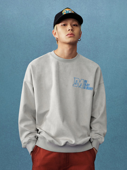 MEDM Logo Label Embroidered Suede Sweatshirt | Face 3 Face