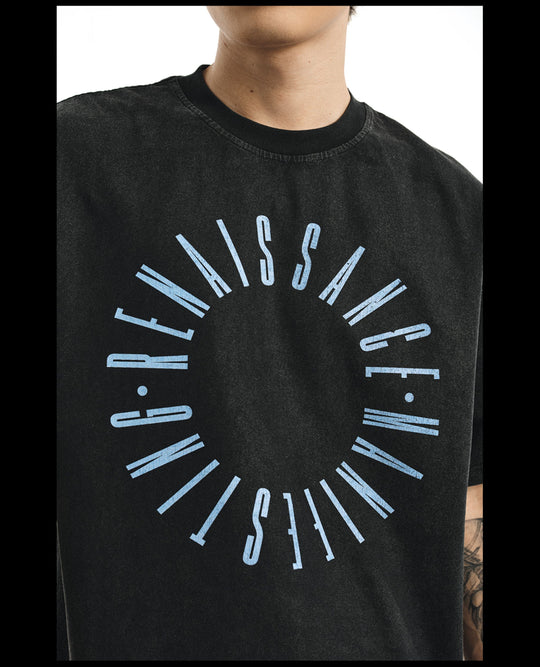 NOVACAM Circle Letter Vintage Washed Black Stitch Tee | Face 3 Face