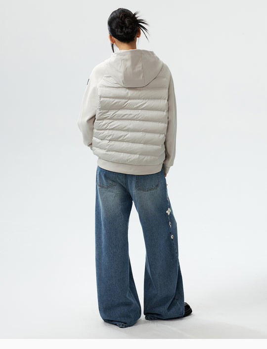 MEDM Patchwork Raglan Sleeve Lightweight Hooded Down Jacket | Face 3 Face