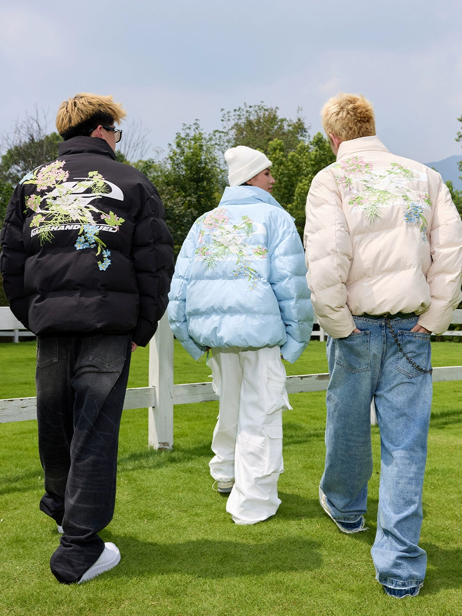 Harsh and Cruel Floral Embroidery Print Down Jacket | Face 3 Face