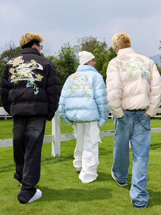 Harsh and Cruel Floral Embroidery Print Down Jacket | Face 3 Face