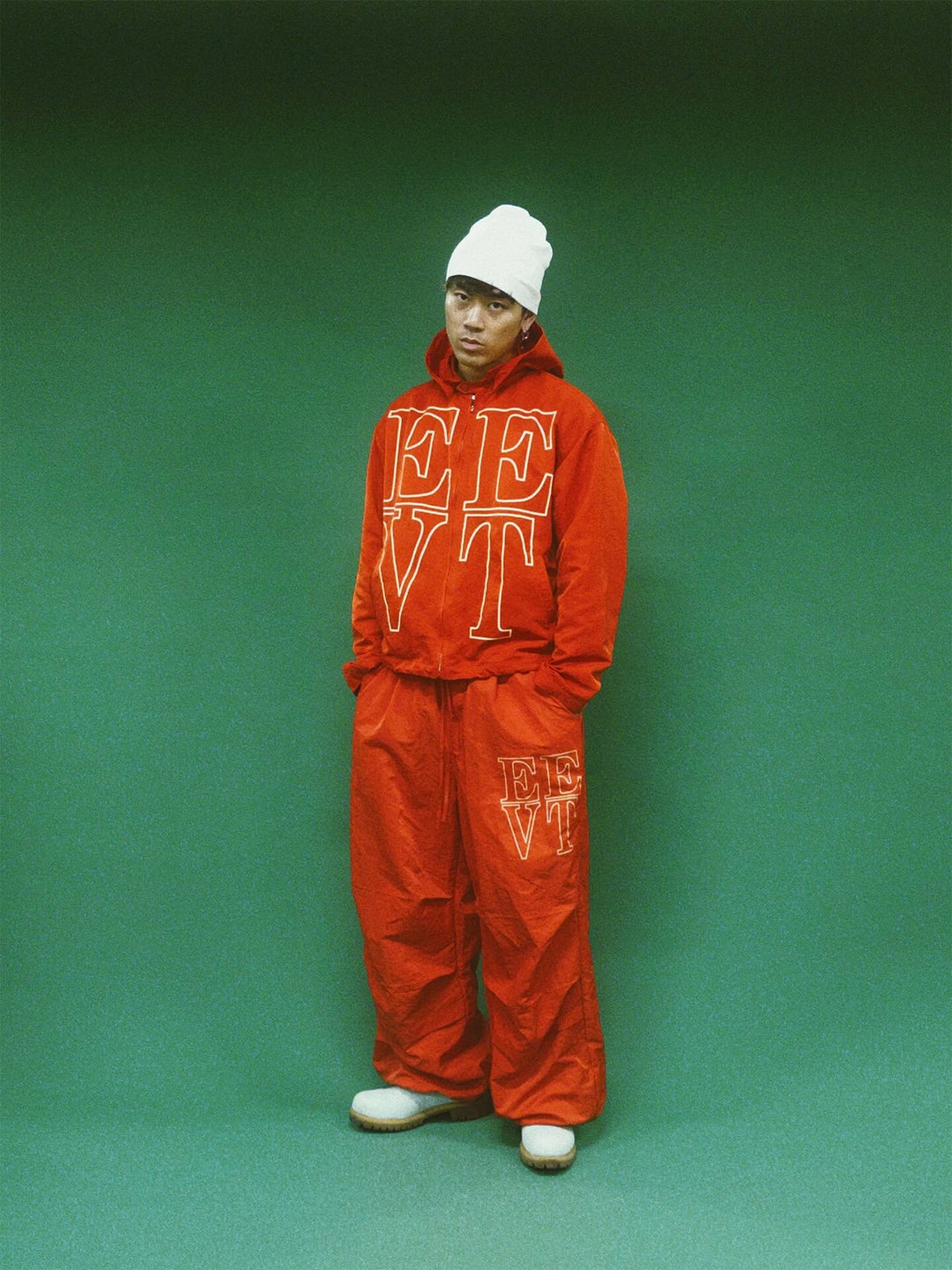 EVETS Orange Logo Print Nylon Baggy Track Pants | Face 3 Face