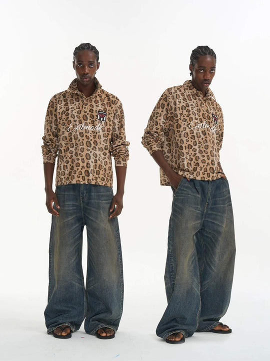 EXITMODE BY BLIND NO PLAN Leopard Print Long Sleeve Polo Shirt | Face 3 Face