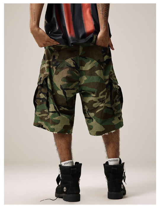 Remedy Paint Stained Camouflage Work Cargo Shorts | Face 3 Face