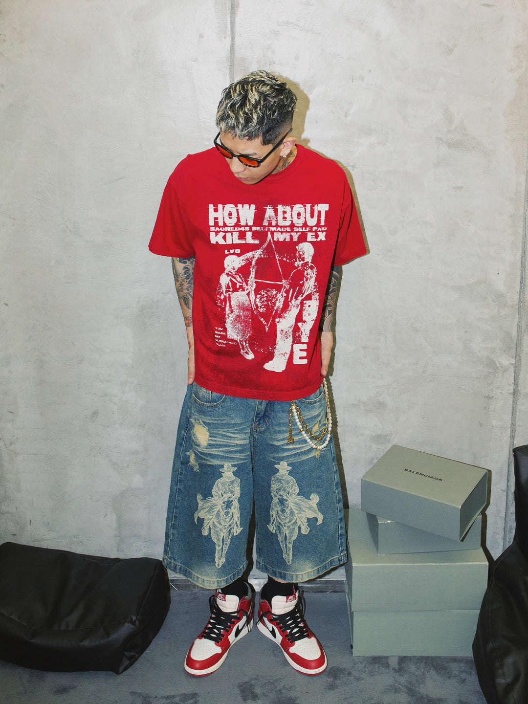 S45 Slogan Stain Damage Tee | Face 3 Face