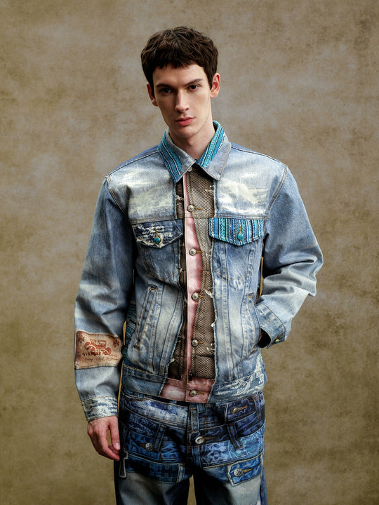 YADcrew Washed Digital Print Denim Jacket | Face 3 Face