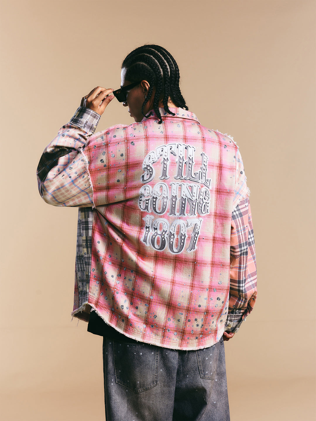 1807 Swarovski Crystal Diamond Plaid Long Sleeve Shirt | Face 3 Face