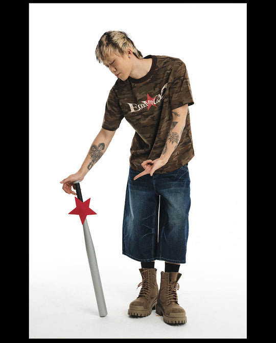 NOVACAM Vintage Letters Star Camouflage Tee | Face 3 Face