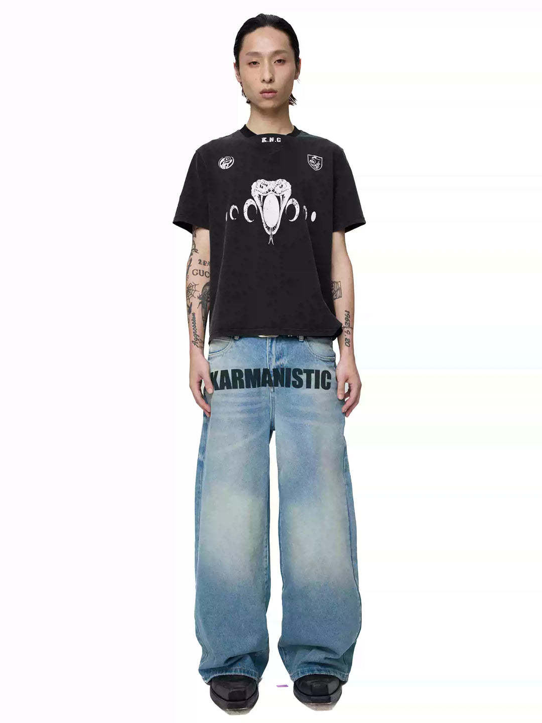 KARMANISTIC Logo Print Washed Baggy Jeans | Face 3 Face