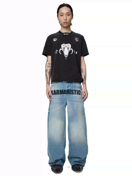 KARMANISTIC Logo Print Washed Baggy Jeans | Face 3 Face