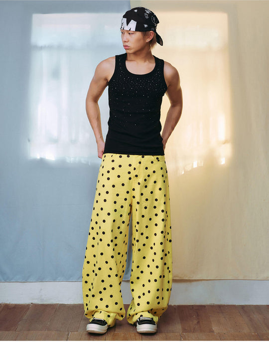 MEDM All Over Polka Dot Print Curved Baggy Pants | Face 3 Face